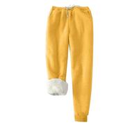 Pantaloni foderati in pile da donna pantaloni della tuta taglie forti pantaloni lunghi caldi joggers coulisse abbigliamento invernale pantaloni della tuta caldi per le donne invernali, Giallo, L