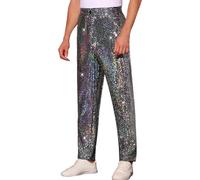 Pantaloni glitterati da uomo argento metallizzato con paillettes pantaloni da discoteca pantaloni lucidi pantaloni festivi metallizzati Shinz pantaloni lunghi pantaloni da jogging lucidi Clubwear