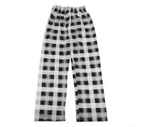 Pantaloni Harajuku a vita alta in stile coreano, da donna, a scacchi, a gamba larga, casual, alla moda, per tutti i giorni e feste (codice medio)