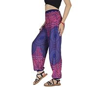 Pantaloni harem da donna Boho Genie Aladdin con punto smock in vita, Sakura notturna, 3XL