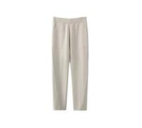 Pantaloni harem da donna lavorati a maglia autunno inverno pantaloni elasticizzati a vita alta tinta unita lunghezza alla caviglia pantaloni caldi con tasca, Beige, L