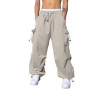 Pantaloni harem da ragazzo con gamba larga, pantaloni cargo con tasche laterali, pantaloni hip hop per il tempo libero da uomo, pantaloni da jogging in stile punk con vita e gambe regolabili, beige.,