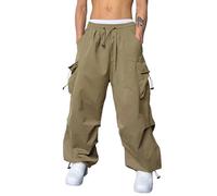 Pantaloni harem da ragazzo con gamba larga, pantaloni cargo con tasche laterali, pantaloni hip hop per il tempo libero da uomo, pantaloni da jogging in stile punk con vita e gambe regolabili, cachi, L