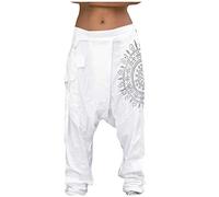 Pantaloni harem da uomo alla moda con elastico in vita, ampie tasche per una vestibilità comoda e uno stile casual ad ogni movimento, bianco, M