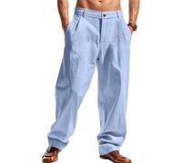 Pantaloni harem da uomo, comodi e ariosi, con elastico in vita a cavallo profondo, pantaloni casual bohémien, pantaloni da yoga con tessuto leggero e tasche laterali per meditazione, Stile-U04 Blu, L