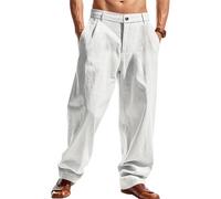 Pantaloni harem da uomo, comodi e ariosi, con elastico in vita a cavallo profondo, pantaloni casual bohémien, pantaloni da yoga con tessuto leggero e tasche laterali per meditazione, Stile-u05 Bianco