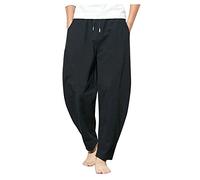 Pantaloni harem da uomo con coulisse pantaloni da yoga in cotone lino pantaloni casual elastico in vita pantaloni leggeri hippie estivi pantaloni da spiaggia leggeri pantaloni da jogging pantaloni