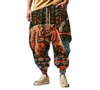 Pantaloni harem da uomo con coulisse, vestibilità ampia, gamba larga, con cavallo profondo, retrò, bohémien, autunnali, hip hop, streetwear, Rosso, L