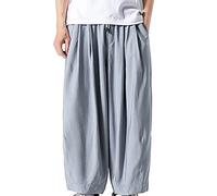 Pantaloni harem da uomo in cotone e lino, pantaloni corti sotto il ginocchio, gamba larga, pantaloni bermuda larghi con coulisse elastica comodi affusolati casual estivi da spiaggia pantaloni da yoga