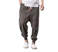 Pantaloni harem da uomo in cotone e lino, stile giapponese, pantaloni casual elasticizzati in vita con tasche, pantaloni a tinta unita, polsini stretti alla caviglia, pantaloni da tuta per ballare