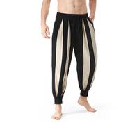 Pantaloni harem da uomo, pantaloni da clown, in lino, a righe, per yoga, estivi, a strisce, blocco colore, pantaloni sportivi, cachi, M