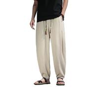 Pantaloni Harem diritti vintage lavati in cotone sottile stile cinese da uomo, cachi, XS