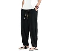 Pantaloni Harem diritti vintage lavati in cotone sottile stile cinese da uomo, Nero , L