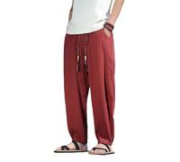 Pantaloni Harem diritti vintage lavati in cotone sottile stile cinese da uomo, Rosso, XS