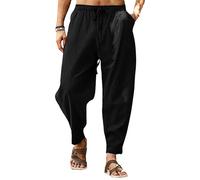 Pantaloni Harem in Cotone da Uomo, Larghi, Stile Hippie, Casual, con Cavallo Basso e Tasche, Neri, Taglia M