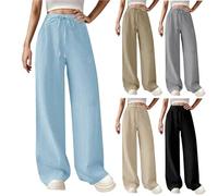 Pantaloni harem in cotone e lino per donna, pantaloni a vita alta, da donna, larghi, lacci con coulisse per portachiavi, casual, tinta unita, a portafoglio, larghezza gamba, azzurro, L