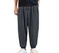 Pantaloni Harem Uomo in Cotone Lino Leggero Traspirante Modello A Righe Verticali Pantaloni Da Lavoro Sport Elastico in Vita con Cordino Caviglia Stretto Taglio Ampio Kimono Giapponese Calze Da