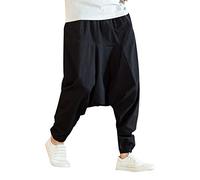 Pantaloni Hippie Harem Pants Moda Casual Moda Sciolto Puro Colore Puro Hip Hop Stile Cotone e Lino Lunghezza Pants (M,Nero)