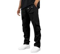 Pantaloni impermeabili da uomo multi tasche cerniere alla caviglia pantaloni cargo pantaloni da viaggio da lavoro tattici pantaloni da trekking ad asciugatura rapida, Nero , L