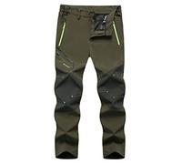 Pantaloni impermeabili da uomo, pantaloni da sci in softshell, espandibili, antivento, invernali, caldi, isolati, leggeri, con tasche con cerniera, per campeggio all'aperto, Verde, XL