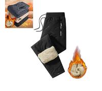 Pantaloni impermeabili foderati in pile da uomo e da donna,pantaloni termici invernali in lana d'agnello pantaloni casual pantaloni impermeabili antivento in cotone caldo (Black-a,3X-Large)