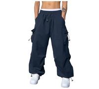 pantaloni impermeabili uomo casual vita colore cappello sportivo borsa tessuto piede corda pantaloni solidi strada cargo cravatta uomo pantaloni cargo pantaloni jeans in pelle uomo, Blu scuro, XXL