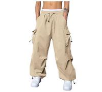 pantaloni impermeabili uomo casual vita colore cappello sportivo borsa tessuto piede corda pantaloni solidi strada cargo cravatta uomo pantaloni cargo pantaloni jeans in pelle uomo, beige., L