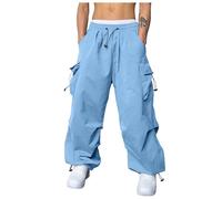 pantaloni impermeabili uomo casual vita colore cappello sportivo borsa tessuto piede corda pantaloni solidi strada cargo cravatta uomo pantaloni cargo pantaloni jeans in pelle uomo, Celeste., L