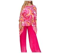 Pantaloni in chiffon colorato da donna con scollo rotondo, stampati come set in due pezzi, Colore: rosa., XL