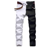 Pantaloni in Denim Bicolore Patchwork da Uomo Pantaloni a Matita Multicolori Sottili alla Moda Jeans Multicolori Casual