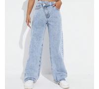 Pantaloni in denim da donna a vita alta asimmetrici a gamba dritta e vestibilità ampia con tasche a inserto L,M,S,XSColore unicoDenim