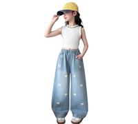 Pantaloni in Denim da Ragazza, Classici, a Gamba Dritta, Comodi Elasticizzati, Ideali per Ragazze preadolescenti, per Un Casual a Scuola. (Light Blue-F, 11-12 Years)