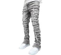 Pantaloni in Denim Slim Fit da Uomo, Jeans Dritti sfilacciati, Elasticizzati, Skinny e Patchwork