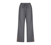 Pantaloni in lino da donna a 3/4, casual, a vita alta, in cotone, in lino, comodi, in tinta unita, elasticizzati, traspiranti, per attività all'aperto, con coulisse e tasche, S-3Xl, grigio scuro, S