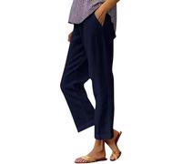 Pantaloni in lino, da donna, casual, a vita alta, in cotone e lino, comodi, in tinta unita, in mussola, ad asciugatura rapida, per attività all'aperto, vita elasticizzata, con coulisse e tasche, S-3Xl