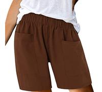 Pantaloni in lino, da donna, casual, per il tempo libero, leggeri, elasticizzati, eleganti, traspiranti, comodi, culottes, morbidi, elastici con tasche, ampia coulisse, marrone, XL