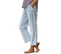 Pantaloni in lino da donna, estivi a 3/4, in mussola, leggeri, in lino, con tasche, pantaloni Capri elasticizzati, comodi, per lo sport, il tempo libero, la spiaggia, B#light blue, S