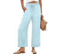 Pantaloni in lino da donna, estivi a 3/4, in mussola, leggeri, in lino, con tasche, pantaloni Capri elasticizzati, comodi, per lo sport, il tempo libero, la spiaggia, C# blu chiaro, S
