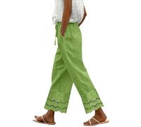 Pantaloni in lino, da donna, in cotone, a vita alta, comodi, casual, tinta unita, elasticizzati, leggeri, ad asciugatura rapida, per attività all'aperto, vita elasticizzata, con coulisse e tasche