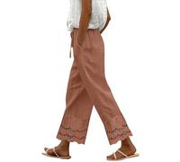 Pantaloni in lino, da donna, in cotone, a vita alta, comodi, casual, tinta unita, elasticizzati, leggeri, ad asciugatura rapida, per attività all'aperto, vita elasticizzata, con coulisse e tasche