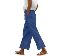 Pantaloni in lino, da donna, in cotone, a vita alta, comodi, casual, tinta unita, elasticizzati, leggeri, ad asciugatura rapida, per attività all'aperto, vita elasticizzata, con coulisse e tasche
