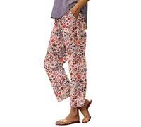 Pantaloni in lino da donna larghi elastici casual pantaloni da spiaggia con tasche a vita alta fluidi pantaloni 7/8 leggeri estivi lino larghi casual chic jogging lavoro pantaloni, rosa caldo, S