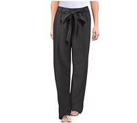 Pantaloni in lino, da donna, larghi, morbidi, corti, con tasche, comodi, culottes, con coulisse, casual, per il tempo libero, eleganti, traspiranti, leggeri e elasticizzati, grigio scuro, 4XL