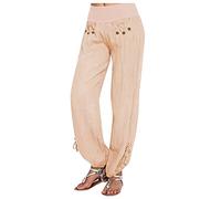 Pantaloni in lino da donna, tinta unita, eleganti, elasticizzati, traspiranti, larghi con tasche, graziosi pantaloni corti casual, per il tempo libero, culottes, comodi cordoncini, leggeri e morbidi