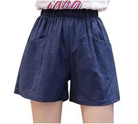 Pantaloni in lino, da donna, tinta unita, larghi, con tasche, comodi, comodi, casual, per il tempo libero, eleganti, culottes, elasticizzati, traspiranti, con coulisse, morbidi, leggeri e