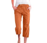 Pantaloni in Lino Donna 7/8 con Tasche, Modello a vestibilità Ampia e Vita Comoda, Perfetti per Le Giornate Calde e Il Tempo Libero