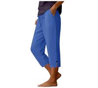 Pantaloni in Lino Donna Pantaloni Capri da Donna in Cotone e Lino, Gamba Dritta, Volant, Vita Elasticizzata, Estivi Comodi da Spiaggia con Tasche. Estivi (Sky Blue, XXXL)