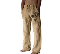 Pantaloni in lino, lunghi da uomo, casual, giapponesi, tinta unita, per il tempo libero, in lino, leggeri, #212 kaki, M