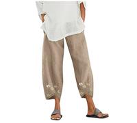 Pantaloni in mussola a forma di cuore, in 100% cotone, tinta unita, vestibilità regolare, per il tempo libero, a vita alta, colore bianco, lungo, Capri casual, solidi, con tasche, cachi, L