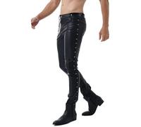 Pantaloni in Pelle da Uomo in Lattice Pantaloni Lucidi in Ecopelle a Vita Bassa Pantaloni Attillati alla Moda per spettacoli teatrali in Discoteca Performance di Gruppi Rock-M-Nero A